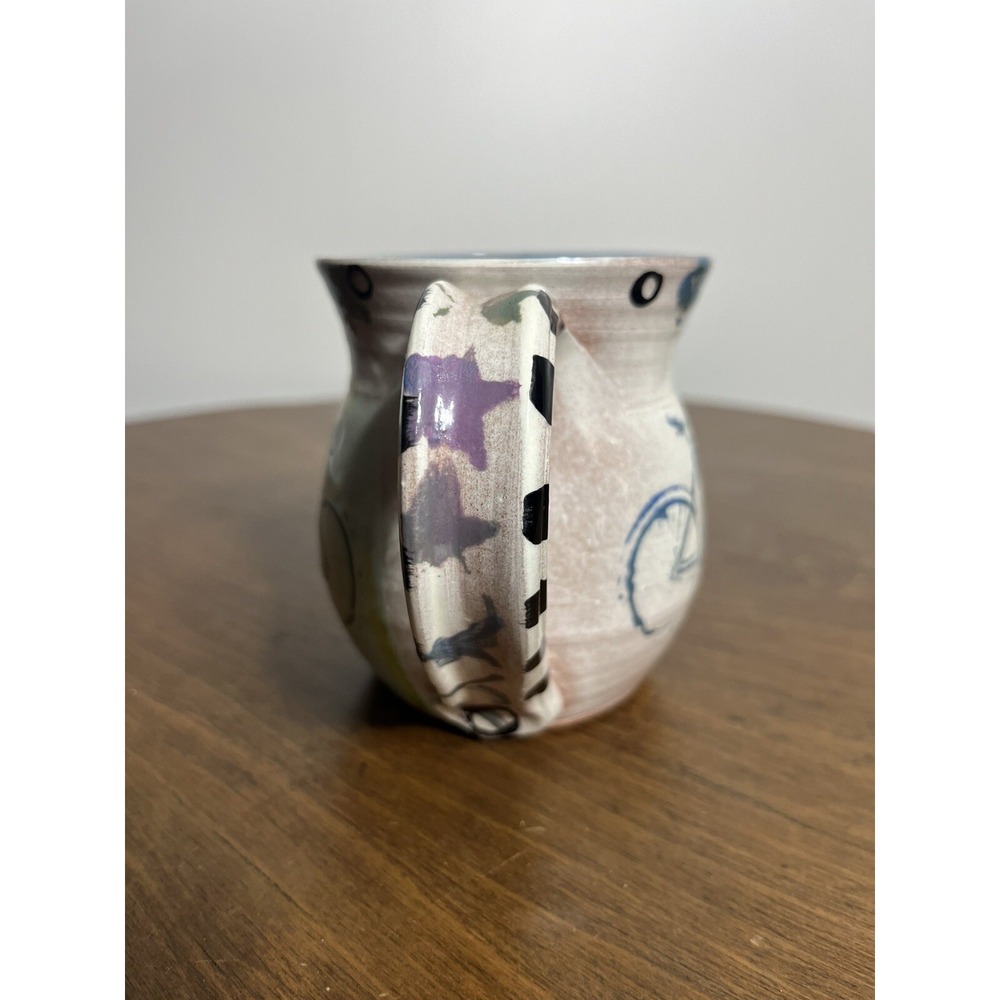 Handmade HandPainted‎ Terracotta Coffee Mug Whimsical Bicycle Design - Picture 3 of 6